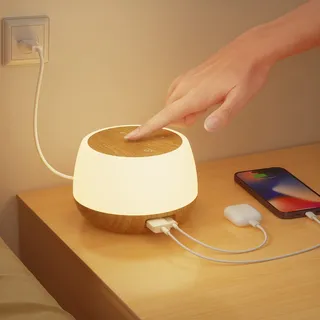 Görvitor Nachttischlampe Touch Dimmbar mit 20W Ladefunktion, Tischlampe Dimmbar mit 9 Farben und 3 Modi, Nachtlicht Baby Stilllicht mit Timing Funktion für Schlafzimmer Wohnzimmer Kinderzimmer