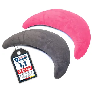 Tiga-Med 2 x Halbmondkissen TIGA-Soft | 2 Stück | Ergonomisches Nackenkissen/Stillkissen/Kopfkissen mit Mikroperlen | Bezug separat waschbar bei 40°C (grau & rosa)