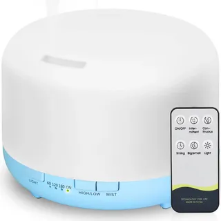 Hianjoo Aroma Diffuser 450ml, Luftbefeuchter mit Timer, Ultraschall Aromatherapie Diffusor 7 Farben LED mit Fernbedienung für Schlafzimmer/Büro/Yoga/Spa - Hellblau