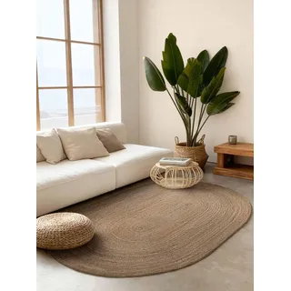Hanse Home Rangpur Juteteppich - Natur Wohnzimmerteppich Oval aus 100% Jute, Handgewebt, Robust & Pflegeleicht, Boho Naturfaser Teppich für Wohnzimmer, Schlafzimmer - Natur Grau Braun, 160x230cm Oval