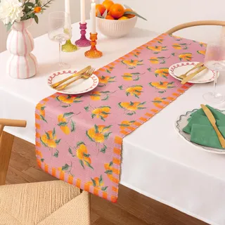 furn. Oranges Tischläufer – Waschbarer Gestreifter Tischtuch Mediterranen Früchten Schnelltrocknend Tischdekoration (Rosa – 220x35cm)