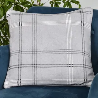 Sleepdown Kissen aus Baumwolle, Bedruckt, kariert, weich, dekorativ, für Zuhause, Sofa, Schlafzimmer und Auto, 45 x 45 cm, Grau