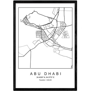 Nacnic Drucken Stadtplan Abu Dhabi nordico Stil in schwarz und weiß. A3 Größe Plakat Das Bedruckte Papier Keine 250 gr. Gemälde, Drucke und Poster für Wohnzimmer und Schlafzimmer