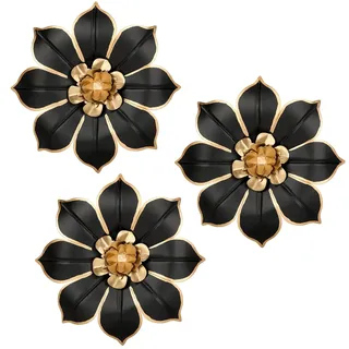 Arborus 3 Stück Metall Wandskulpturen Wanddeko 25 CM Schwarz Blumen Metallbilder Runde Wandteller Wandornament Metall Deko Wand Modern Deko Esszimmer Wohnzimmer Schlafzimmer Flur Küche Dekoration