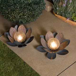 esotec Solar Lotusblüten-Leuchte 2er SET Bruchglaskugel METALL IP44 102087