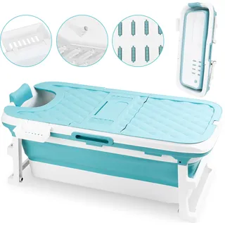 Clanmacy Badewanne Erwachsene Praktisch und Tragbar mit Nackkissen für Badezimmer Geeignet Mobil Erwachsene Spa 149cm - Blau