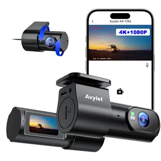 Avylet 4K+1080P Dashcam Auto Vorne Hinten, 5GHz Wi-Fi/APP Mini Dual Auto Kamera,1,5′′ IPS, Unterstützt Externes GPS-Modul, Parküberwachung, Super Nachtsicht, WDR, 170°Weitwinkel, G-Sensor, Max 256GB