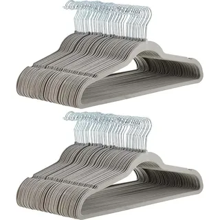Amazon Basics Kleiderbügel für Anzug / Kostüm, mit Samt überzogen, 100er-Pack, Grau