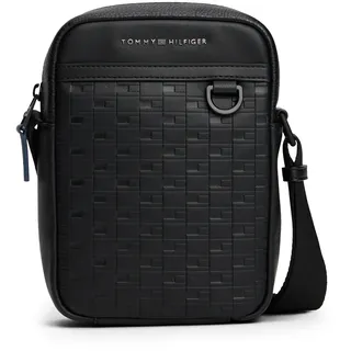 Umhängetasche TOMMY HILFIGER "TH MODERN MINI REPORTER", Herren, Gr. B/H/T: 16cm x 21cm x 7cm, schwarz, Lederimitat, Taschen Umhängetasche, Men Schultertasche, Crossbody-Bag mit Flechtmuster