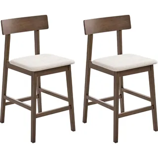 BELIANI Barstuhl 2er Set Dunkelbraun u. Taupe Gummibaumholz mit Hoher Lehne Sitzpolster Fußstütze ohne Armlehnen Retro Barhocker Küche Tresenstuhl - Braun, Beige