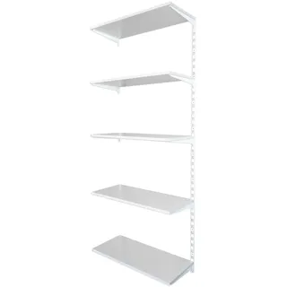 Biedrax Wandregal - Anbauregal 50 x 80 x 200 cm, Farbe weiss - 5 Fachboden grau