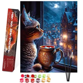 Bougimal Malen Nach Zahlen Erwachsene Tiere ohne Rahmen inklusive Pinsel und Acrylfarben - 40 x 50 cm, Katzen