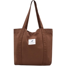 Damen Stofftaschen Tote Tasche Einfarbige Umhängetasche Leicht Große Kapazität Student Shopping Beach Bag kaffee