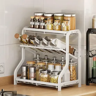 ZF YLYH Gewürzregal 3-Etagen Stehend Gewürzhalter: Gewürzregale 45° Geneigte Aufbewahrungsregal Gewürzregals für Küche Schrank Arbeitsplatte Organizer (Weiß, 36 * 20 * 35cm)