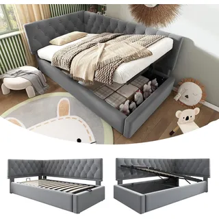Sweiko Polsterbett Tagesbett Daybett 90x190cm, Schlafsofa mit hydraulischem Stauraum, Kinderbett Jugendbett Bettgestell mit Lattenrost aus Holz, Samt, Grau, ohne Matratze. - Grau