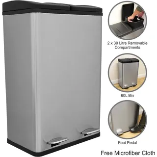 MonsterShop Doppel Tretmülleimer 60 l Silber