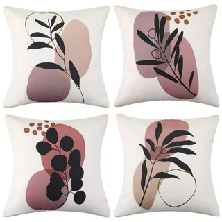 4er Set Kissenbezug Modern 50x50 Kissenbezüge Abstrakt Rosa Lila Anlage Sofakissen Kissen Leinen Dekokissen Sofakissen Bezug für Sofa Schlafzimmer Wohnzimmer Auto Bauernhaus Dekoration 4er Set