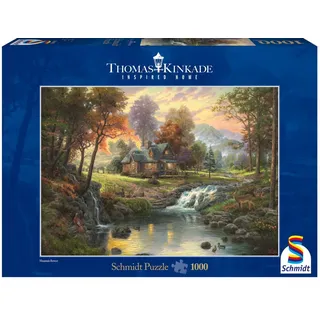 Schmidt Spiele 58445 - Thomas Kinkade, Holzhaus am Bach, 1.000 Teile