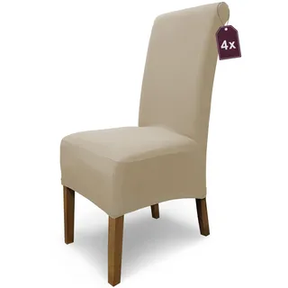 Scheffler Home Stuhlhussen Emma Cottina Beige 4er Set – Elastische waschbare Stuhlbezüge aus Baumwolle – Stuhlabdeckungen für Hochlehner Esszimmerstühle – Öko-Tex Zertifiziert