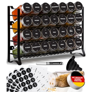 Deco haus® Gewürzregal Stehend & Wand [MIT 28 GLÄSERN & ETIKETTEN] - Gewürz Organizer - Gewürzregal Wand - Gewürzregale Spice Rack Organizer - Gewürzständer Gewürzregal Hängend - Gewürzregal Schrank