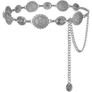 WANTUSHUI Mittelalter Gürtel Damen Taillenkette,Metall Kettengürtel Silber Gürtel Mittelalter Damen,Metall Taillengürtel Silber,Bundkette,Vintage Kleid Taille Kette Oval,Chain Bel(Stil 1 Silber)