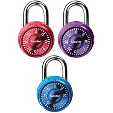 Master Lock 1533TRI Spindschloss, Mini-Zahlenschloss, verschiedene Farben, 3 Stück