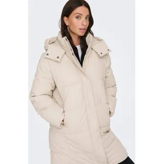 Steppmantel ONLY "ONLAGNES COATED PUFFER COAT OTW", Damen, Gr. M, beige (pumice stone), Steppware, Obermaterial: 100% Polyester, unifarben, ca. Mitte Oberschenkel, Mäntel Steppmantel