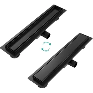 EMKE Duschrinne 50cm Bodenablauf Dusche Siphon mit Geruchsstop und Haarsieb Randablauf, Edelstahl Schwarz Duschablauf Ablaufrinne Dusche Duschabfluss für Badezimmer