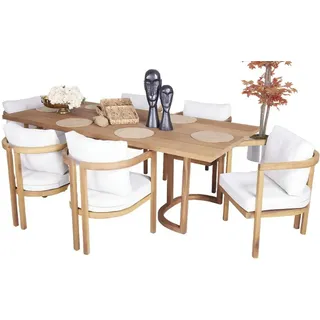 JV moebel Holz Gartenmöbel Set 7tlg Esstisch 6x Stühle Stilvoller Garnitur weiß