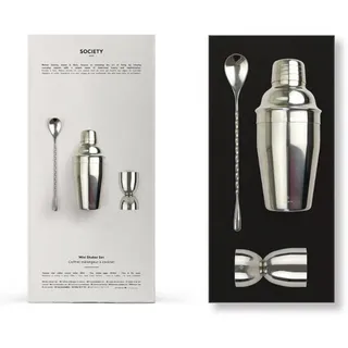 Society Paris Mini Cocktail Shaker Set 3-teilig aus Edelstahl in der Farbe Silber 250ml, Maße: 25,4cm x 20cm x 8cm, BW_MC_STL