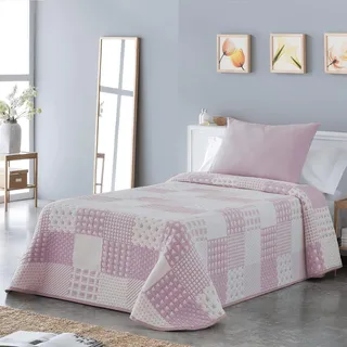 Helle Bettdecke Sofia 21 - Elegantes Patchwork, 250 x 270 cm, Rosa - Rosa