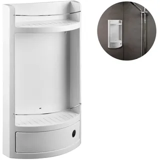 Avilia Multifunktionales Duschregal mit 2 Ablagen und Schublade, ideal für Seife, Shampoo und Zubehör, Montage ohne Bohren, aus Metall und weißem ABS-Kunststoff, 28,8 x 13,5 x 51 cm