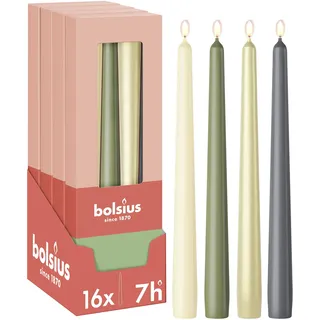 Bolsius Glatte Spitzkerzen - Set 16 Stück - Nature - Dekorative Haushaltkerzen - Länge Brenndauer - Unparfümierte - Natürliches Pflanzenwachs - Ohne Palmöl
