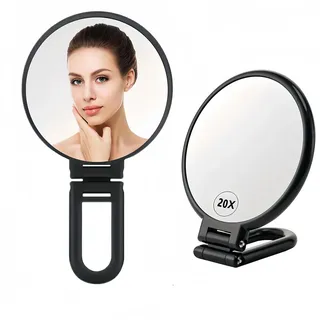DONGDA Vergrößerungsspiegel 20Fach, Doppelseitiger Handspiegel mit 20X/1X Vergrößerung, Faltbarer Schminkspiegel mit Griff Tragbarer Kosmetikspiegel Reisespiegel für Präzisions Make-up