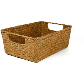 Rechteckiger Aufbewahrungskorb aus Seegras mit Griff Rattankorb korb geflochten Wäschekorb gewebter Weidenkorb Handtuchkorb handgefertigter Aufbewahrungskorb Regale und Schreibtische 30X20X10CM