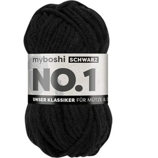 MyBoshi Wolle zum Häkeln und Stricken, Schnellstrickgarn, langlebige Mützenwolle, Strickwolle, Häkelwolle, mulesing-frei, 50g, Ll 55m Schwarz (Schwarz) 1 Knäuel