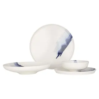 Bonna Geschirrset - Blue Wave - 24 teilig - 6 Personen - Porzellan - Weiß