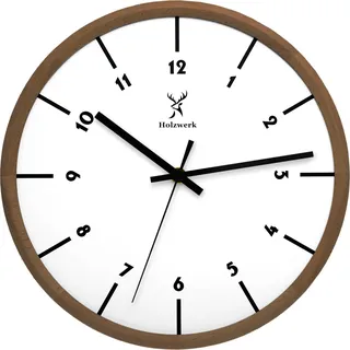 Holzwerk NÜRNBERG moderne skandinavische Quarz Wanduhr aus Holz, braun, weiß - Braun, Weiß, Schwarz