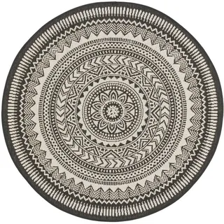 benuta Nest Outdoorteppich Metro Schwarz/Weiß ø 120 cm rund , Textil , Grafikmuster , Rund , 120x120 cm , Oeko-Tex® Standard 100 , wasserabweisend , Teppiche und Böden, Teppiche, Outdoorteppiche