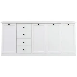 Sideboard weiß Landhausstil BERGAMA-19 mit Knopfgriffen schwarz, B/H/T: ca. 195/88/41 cm - Weiß