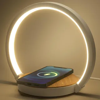 VOSFEEL Nachttischlampe mit ladefunktion,Touch Dimmbar Nachtlicht 15W Wireless Charger,LED Tischlampe mit 3 Stufige Helligkeit für Schlafzimmer Wohnzimmer Büro.