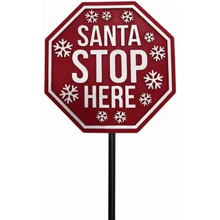 Spoontiques - Santa Stop Here Gartenstecker – Gartendekoration – dekorativer Pfahl für Rasen und Hof – Mehrfarbig