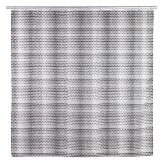 WENKO Duschvorhang Leblon, stilvoller Textil-Vorhang für Dusche und Badewanne, waschbar, wasserabweisend, mit 12 Ringen zur Befestigung an der Duschstange, 180 x 200 cm, Grau/Weiß