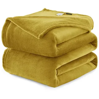 WAVVE Kuscheldecke Flauschig Decke Fleecedecke - Sofadecke Gelb 220x240 cm Wohndecke Sommer Couchdecke Weich, XXL Groß Decke Sofa Leicht