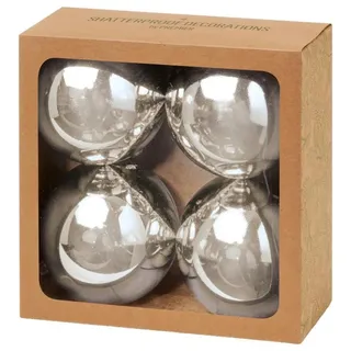 Weihnachtskugeln 100MM Glänzend Bruchsicher Silber Packung 4 Party Dekoration