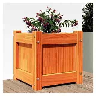 Pflanzkübel Wachsbraun 31x31x31 cm aus massivem Kiefernholz, quadratische Pflanzbox für den Außenbereich, rustikales Design, einfache Montage