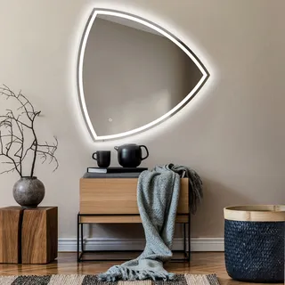 Unregelmäßiger asymmetrischer Spiegel mit LED Beleuchtung 84x84 cm - mit LED Beleuchtung - LED Farbe Kaltweiß 7000K - Individuell Nach Maß - Beleuchtet Wandspiegel Lichtspiegel Badezimmerspiegel - Sensor Schalter - TRR223 - Transparent