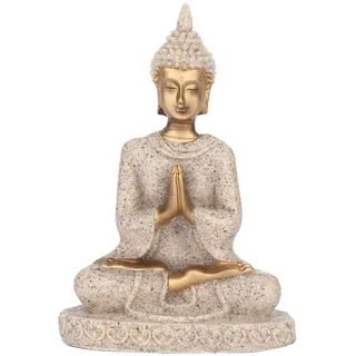 YUMILI Meditierende sitzende Buddha-Statue, Zen-Garten-Buddha-Statue-Skulptur, meditierende Buddha-Statue Skulptur-Dekoration, Sandstein-Ornament-Figur für Zuhause, Büro, Tischdekoration(EIN Gold)