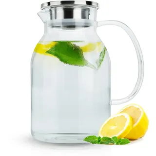 Intirilife Karaffe mit Filter in KLAR - 1,8l Krug aus Glas mit Henkel und herausnehmbarem Filter-Deckel - Hitzebeständig geeignet für heiße und kal