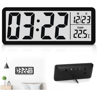 SUNOYA Wanduhrs Digitals,Digitale Uhr,Digitales Wanduhr LED Groß Display,Temperatur,Zeit,Wanduhr Digitaluhr,Digitale Funkuhr Für Zuhause,Kann Aufgehängt,Büro,Küche,Wohnzimmer,Schule(Schwarz)